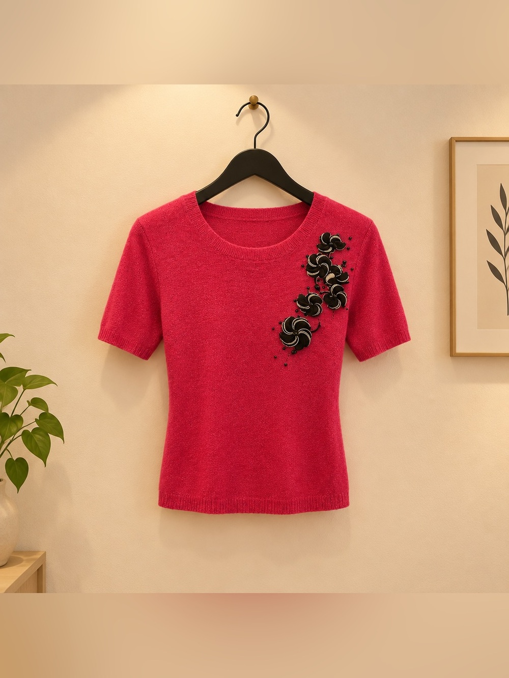Sachin and Babi NOIR Women’s Short-Sleeve Embellished Sweater Top - Hot Pink